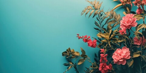Aufkleber - Botanical border on a blue backdrop.