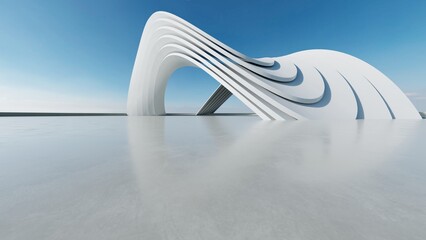 Leinwandbilder - 3d render of white futuristic architecture, abstract structure with empty concrete floor