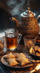 Canvas Print - Cozy Indian Tea Time with Masala Chai and Traditional Snacks  