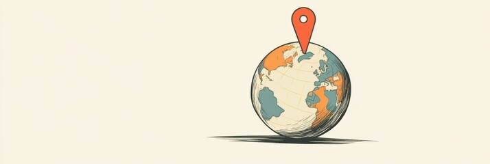 Leinwandbilder - A globe shows a specific destination highlighted by a location pin, symbolizing exploration and travel planning in a calm setting. Generative AI