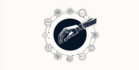 Leinwandbilder - Symbol of automation business technology. RPA. Robot hand pushing a button.