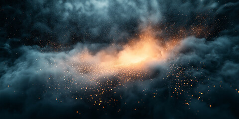 Wall Mural - Illustration of glowing light beams on dark background, shining brightly in the vast space, surrounded by a deep universe background full of distant galaxies and glittering star dust.
