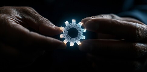 Leinwandbilder - A gear icon appears on the screen. Concept of RPA technology used in business and industry for automating business processes.