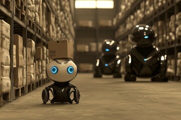 Canvas Print - Automated warehouse transportation with autonomous robots.