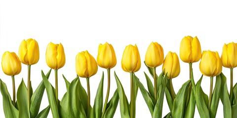 Aufkleber - A cluster of yellow tulips set against a white background.