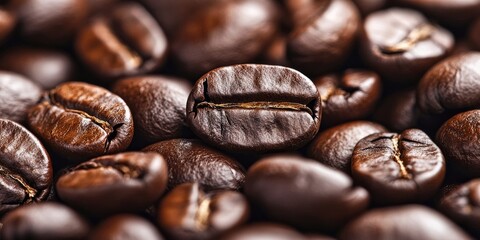 Leinwandbilder - Macro close-up background image of roasted coffee beans in contrasting tones.