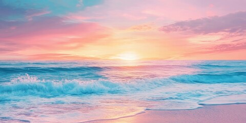 Poster - Sea beach with an abstract sunset sky background. Copyspace for summer vacation and travel ideas.