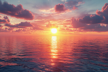 Wall Mural - Vibrant sunset over calm ocean waters reflecting beautiful colors