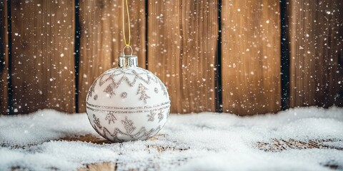 Aufkleber - Christmas Ball Ornament, Snow, Copyspace, Wooden Background