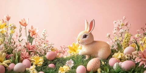 Aufkleber - Easter arrangement, festive home decoration. Handmade craft of a playful bunny rabbit and flowers.