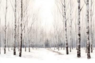 Wall Mural - A winter snow abandoned forest landscape outdoors woodland.