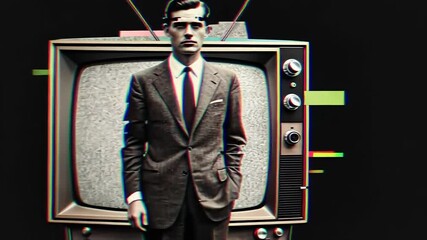 abstract businessman on retro television glitch effect