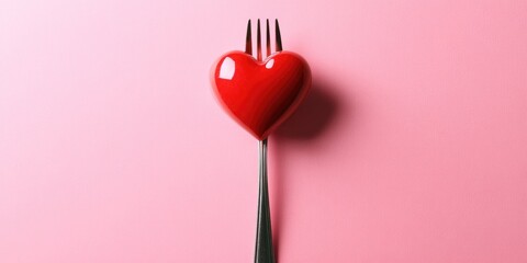 Poster - Happy Sweetest Day images. Heart on a fork. Heart shape against a pink background. Sweetest Day pink banner. Delightful American holiday.
