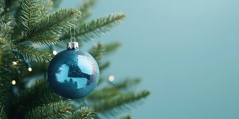 Poster - Christmas tree decoration with a blue background for a premium mockup photo.