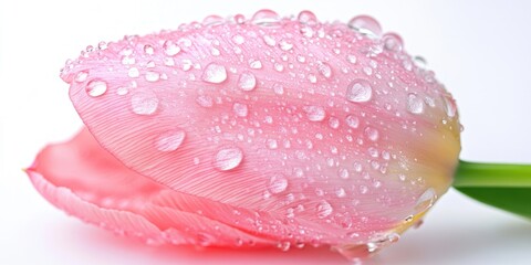 Aufkleber - Studio shot of a pink tulip with water droplets, isolated on a white background. Large depth of field (DOF). Macro.