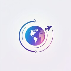 Poster - A stylized globe features an airplane flying around it, illustrating the excitement of international travel and adventure. Generative AI