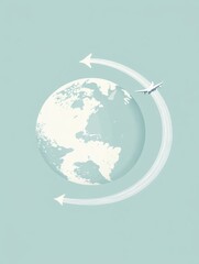 Leinwandbilder - A globe highlights international travel as an airplane flies around it, leaving a distinct trail representing adventure and exploration. Generative AI