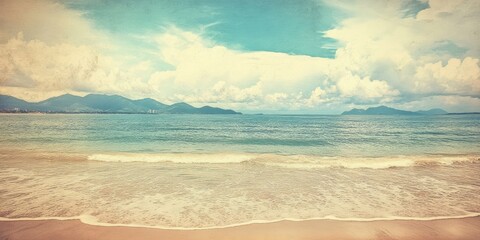 Poster - Beautiful vacant sand for copyspace on the beach and sea scenery - Vintage filter and enhanced color processing.