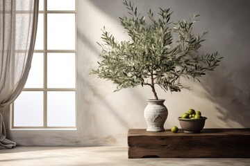 Poster - Olive tree decorate inhome windowsill furniture table.