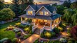 © DigitalArt Max - Low Light Photography of a Charming House with a Porch and Deck at Dusk, Inviting Atmosphere, Cozy Warm Lights, Tranquil Evening Scene, Ideal for Home and Garden Inspiration