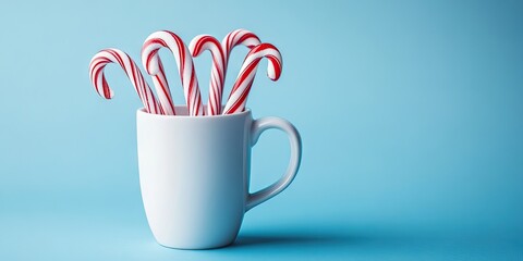Aufkleber - candy canes in a white mug set against a blue background