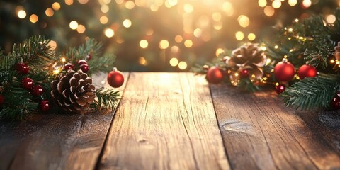 Aufkleber - Christmas backdrop on a wooden table with copy space.