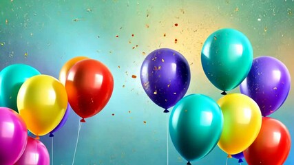 Aufkleber - A bunch of colorful balloons are floating in the air. The balloons are of different colors and sizes, creating a vibrant and lively atmosphere. Concept of celebration and joy