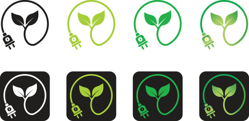 renewable green energy saving icon. renewable electricity plugs sign icon. eco friendly plug icon. r