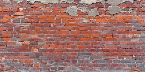 Aufkleber - Old, deteriorated red brick wall. Panoramic texture of the brickwork.