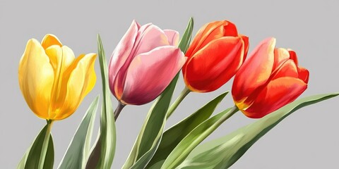 Aufkleber - Lovely tulips on a gray background.