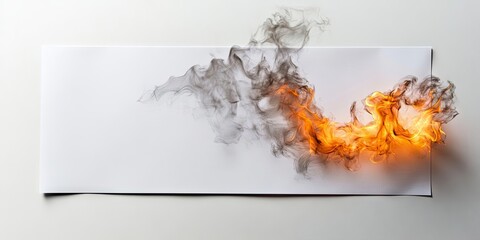 Poster - Burning paper on white paper with a shadow, text copyspace