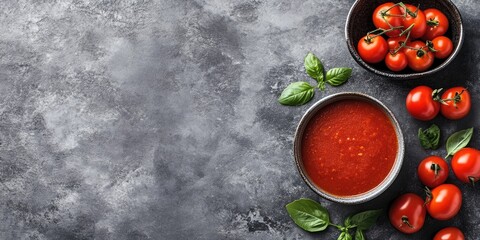 Aufkleber - Tomato soup bowls on a concrete surface with copyspace.