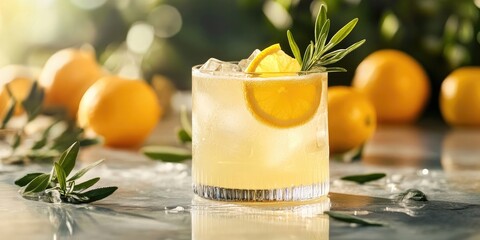 Aufkleber - Glass of homemade lemonade with citrus fruits on the table.