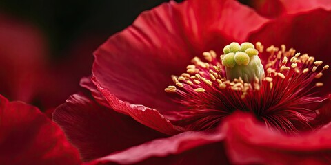 Aufkleber - Closeup or macro image of a stunning red opium flower with copyspace.