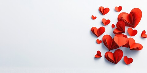 Aufkleber - Red paper hearts isolated on a white background, paper craft copy space for text.