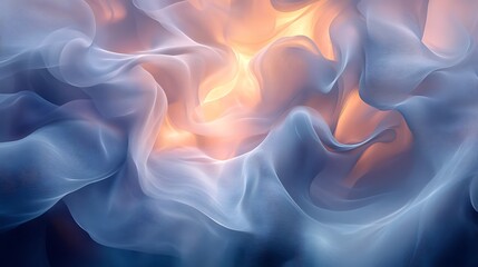 Aufkleber - A fluid composition of swirling waves in soft blue tones, illuminated by warm light, creating a mesmerizing abstract visual experience.