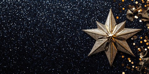 Poster - Christmas star frame set against a black glitter background.