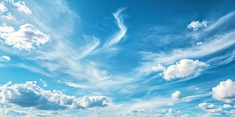 Poster - Blue sky featuring white clouds created by natural patterns, sky backdrop, cloud backdrop.