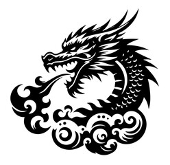 elegant line art illustration of a traditional Chinese dragon, capturing its majestic and intricate form black vector