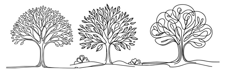 Wall Mural - elegant monoline tree illustration in black vector line art