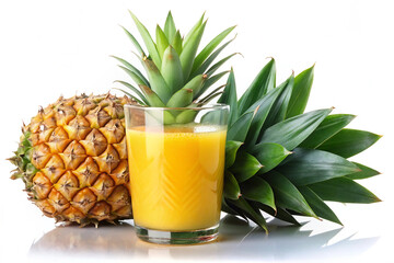 Wall Mural - Pineapple juice and pineapple on a white background