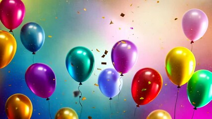 Aufkleber - A bunch of colorful balloons are floating in the air, creating a festive and joyful atmosphere. The balloons are of various sizes and colors, including pink, purple, blue, and green