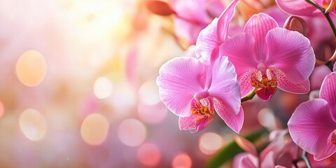 Poster - Lovely pink orchid blooms. Close-up.
