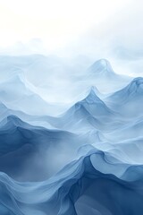 Aufkleber - A serene landscape featuring ethereal blue mountains enveloped in mist, creating a calming and tranquil atmosphere.