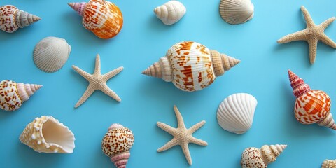 Poster - Sea shells against a blue background