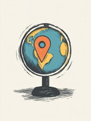 Leinwandbilder - A simple yet striking globe showcases a single location pin, marking a specific travel destination in a colorful design. Generative AI