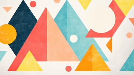 Wall Mural - vibrant geometric design featuring interconnected triangles and circles in bold, contrasting colors 