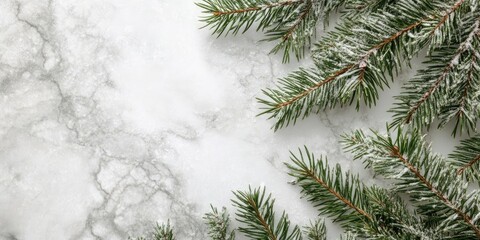 Aufkleber - Glossy Christmas branches on a marble backdrop.