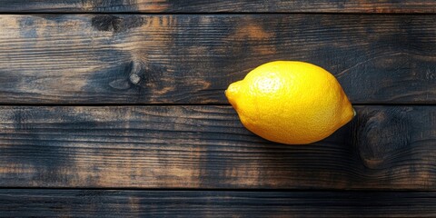 Poster - Fresh yellow lemon. Fruits. On a wooden surface. Top view. Copyspace.