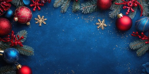Leinwandbilder - Christmas background featuring blue and red colors. Concept of Christmas and New Year.